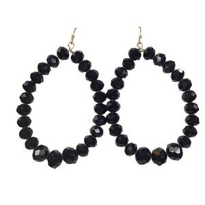 Beaded Hoop Earrings Black Beads 925 Silver Hooks